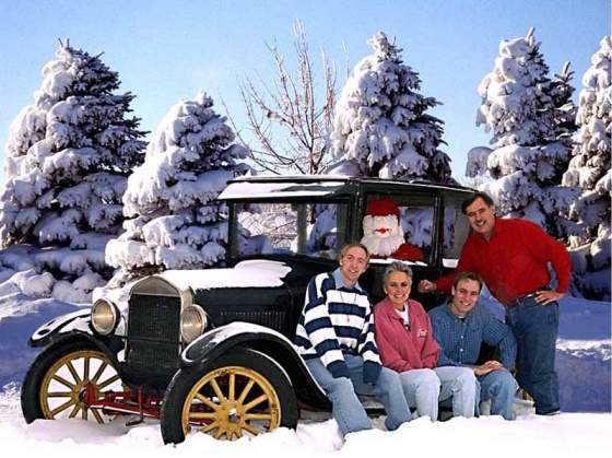 Model T Ford in Christmas snow, Canada