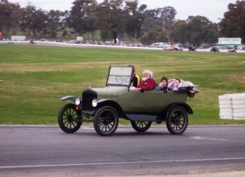 Geof and the T racing at Historic Winton Raceway